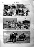 Original Old Antique Print 1884 Elephant Barnum Sangers Circus Lowder H 19th