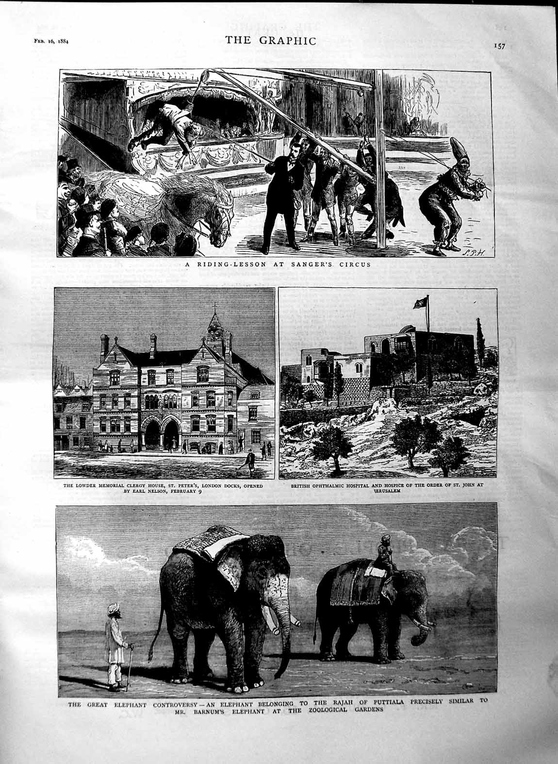 Original Old Antique Print 1884 Elephant Barnum Sangers Circus Lowder H 19th