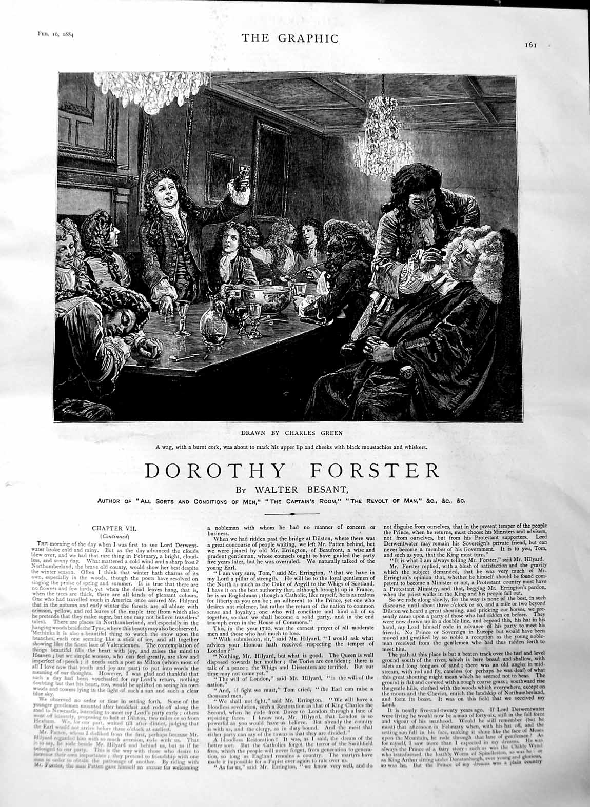 Antique Print Ref.335 1884 Illustration Story Dorothy Forster Men Drinking
