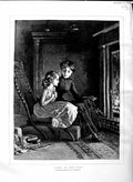 Original Old Antique Print 1884 Manton Fine Art Mother Little Girl Fire House