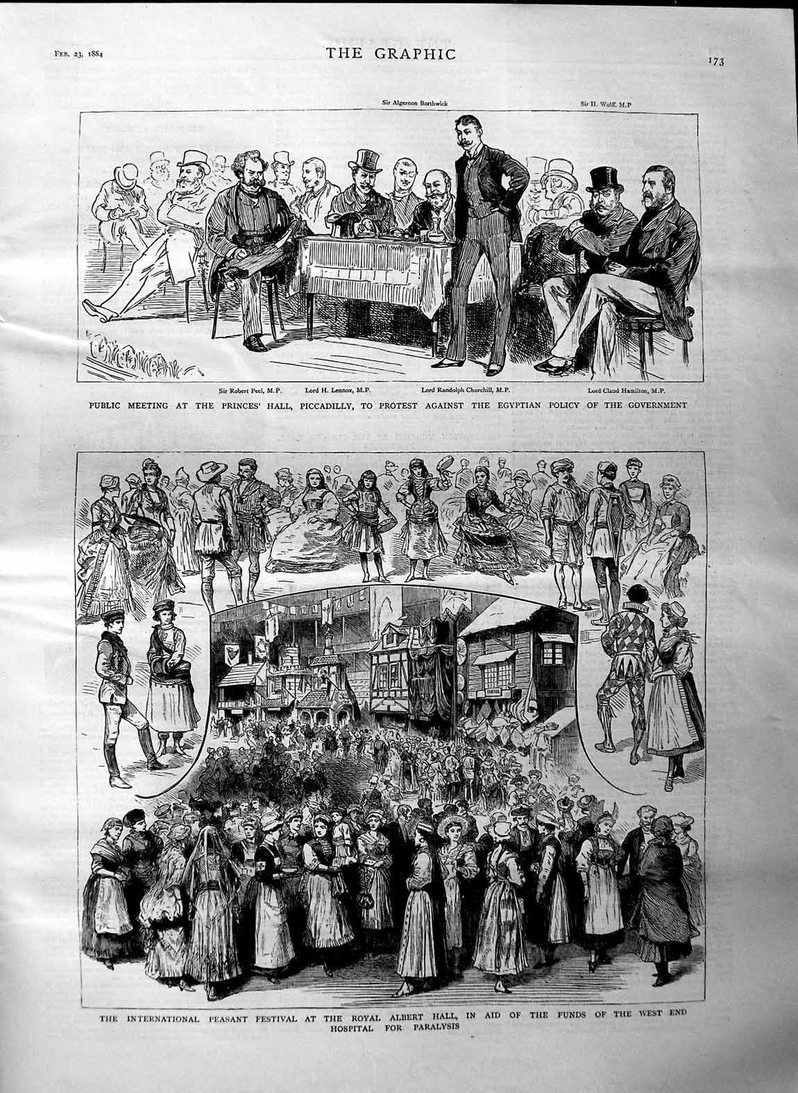 Old Antique Print 1884 Peasant Festival Royal Albert Hall Piccadilly Lord 19th