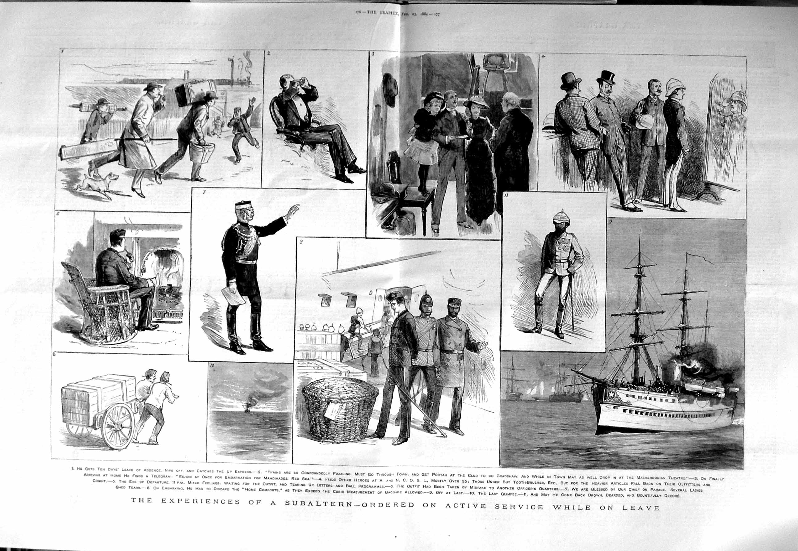 Old Antique Print 1884 War Ship Policeman Subaltern Mahdihades Red Sea 19th