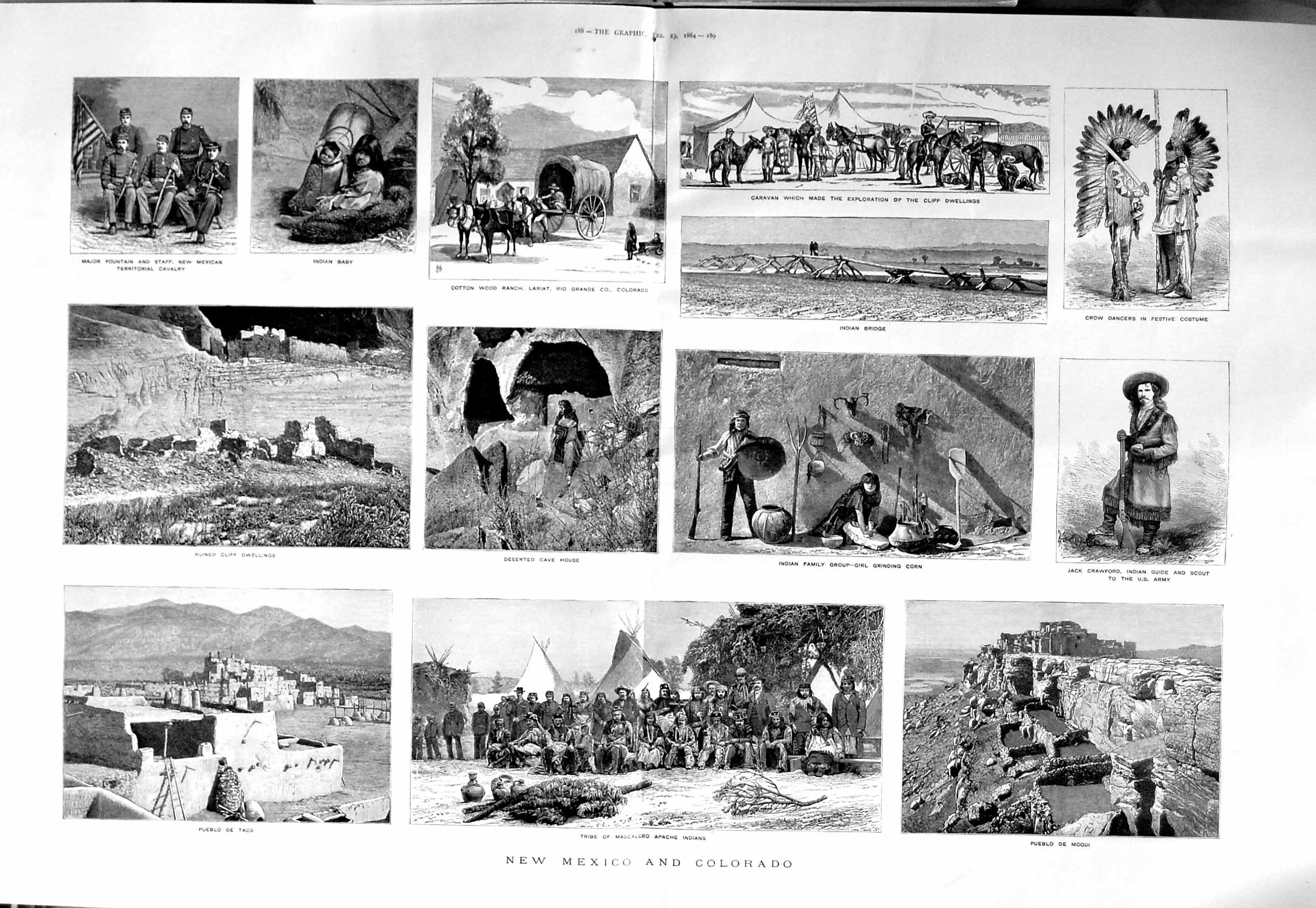 Old Antique Print 1884 New Mexico Colorado Apache Indians Pueblo Moqui 19th