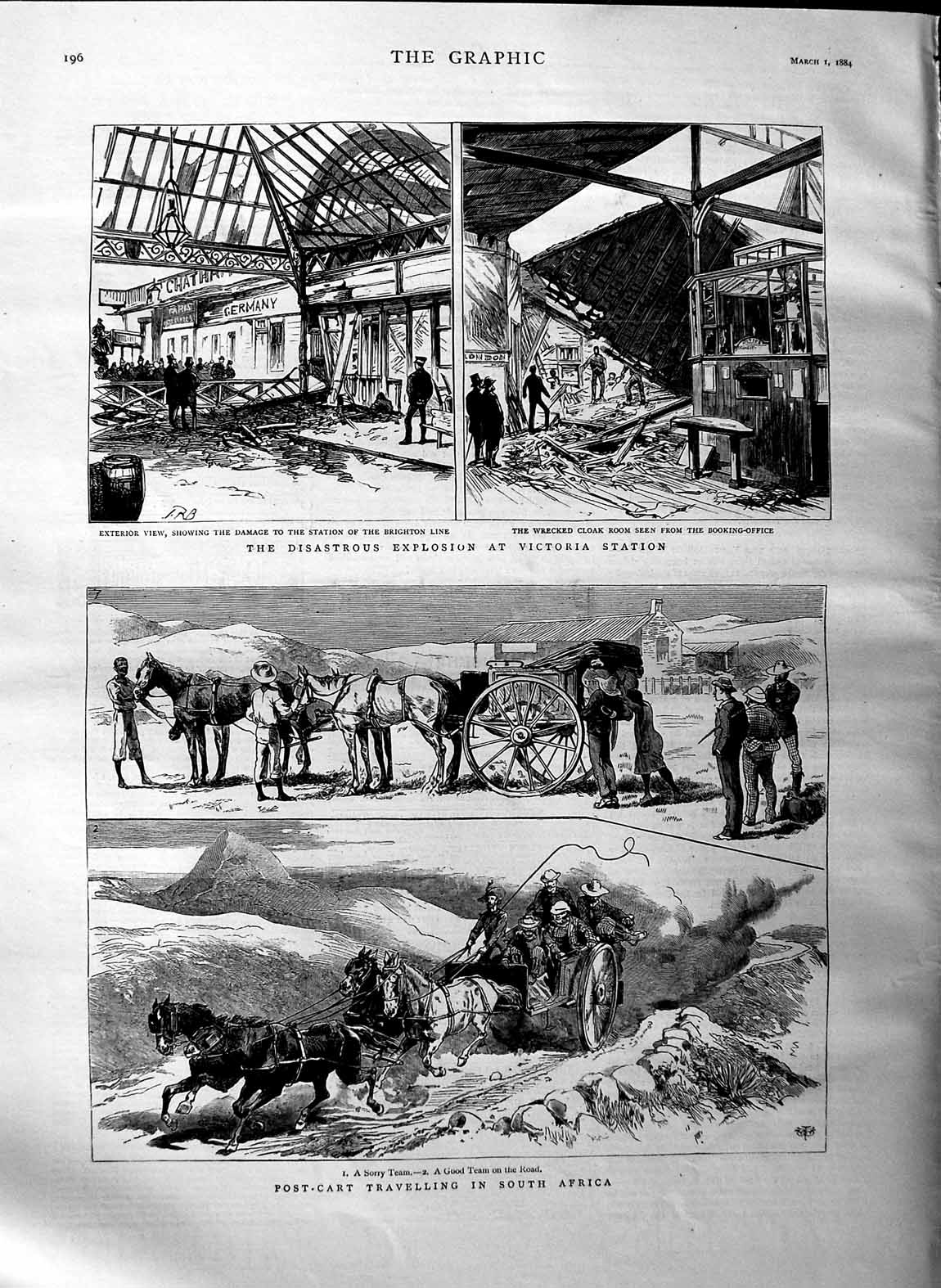 Old Antique Print 1884 Post Cart Travelling Africa Victoria Railway Bomb 19th