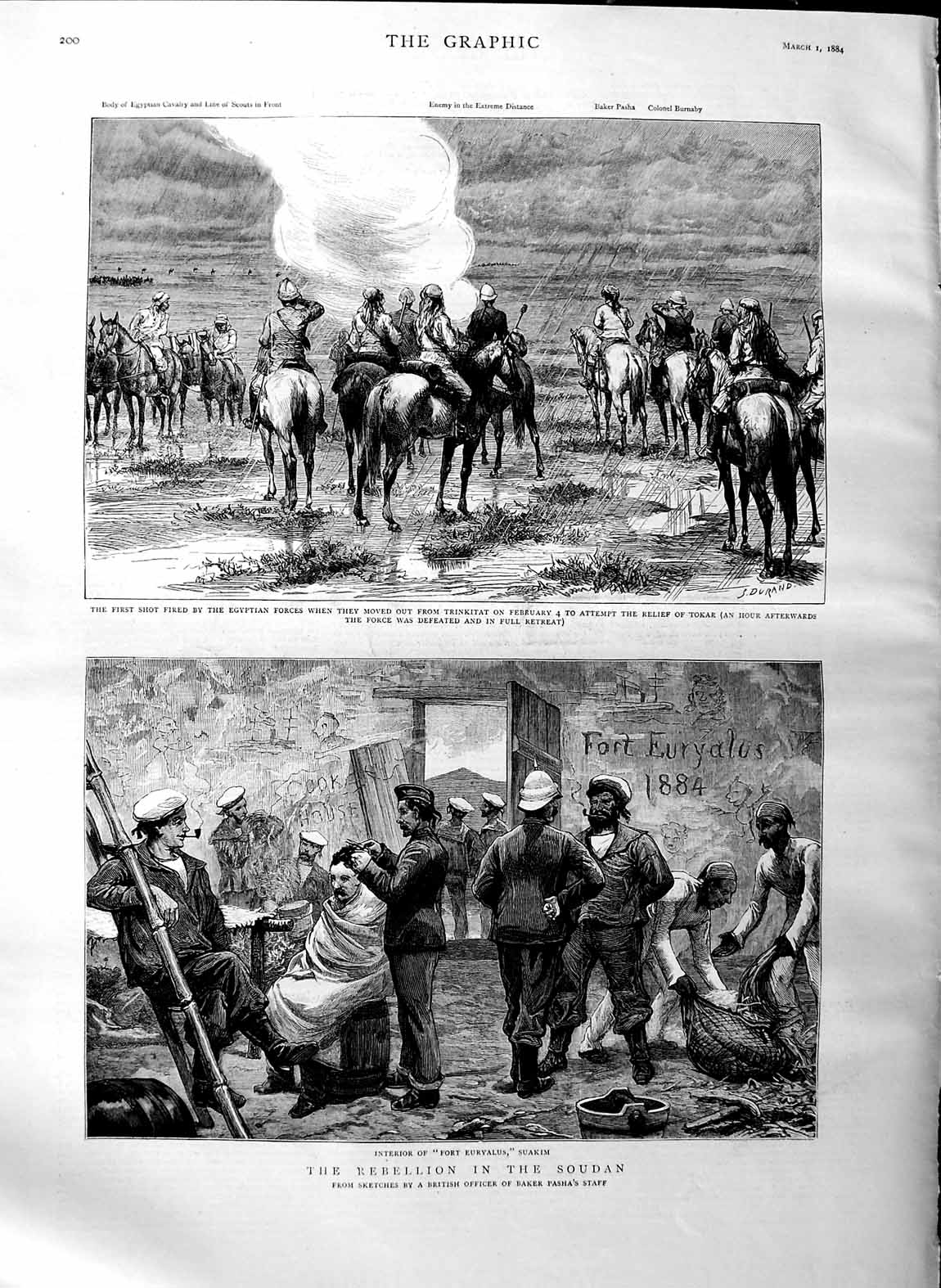Old Antique Print 1884 Soudan Fort Euryalus Suakim Egypt Army Tokar Men 19th