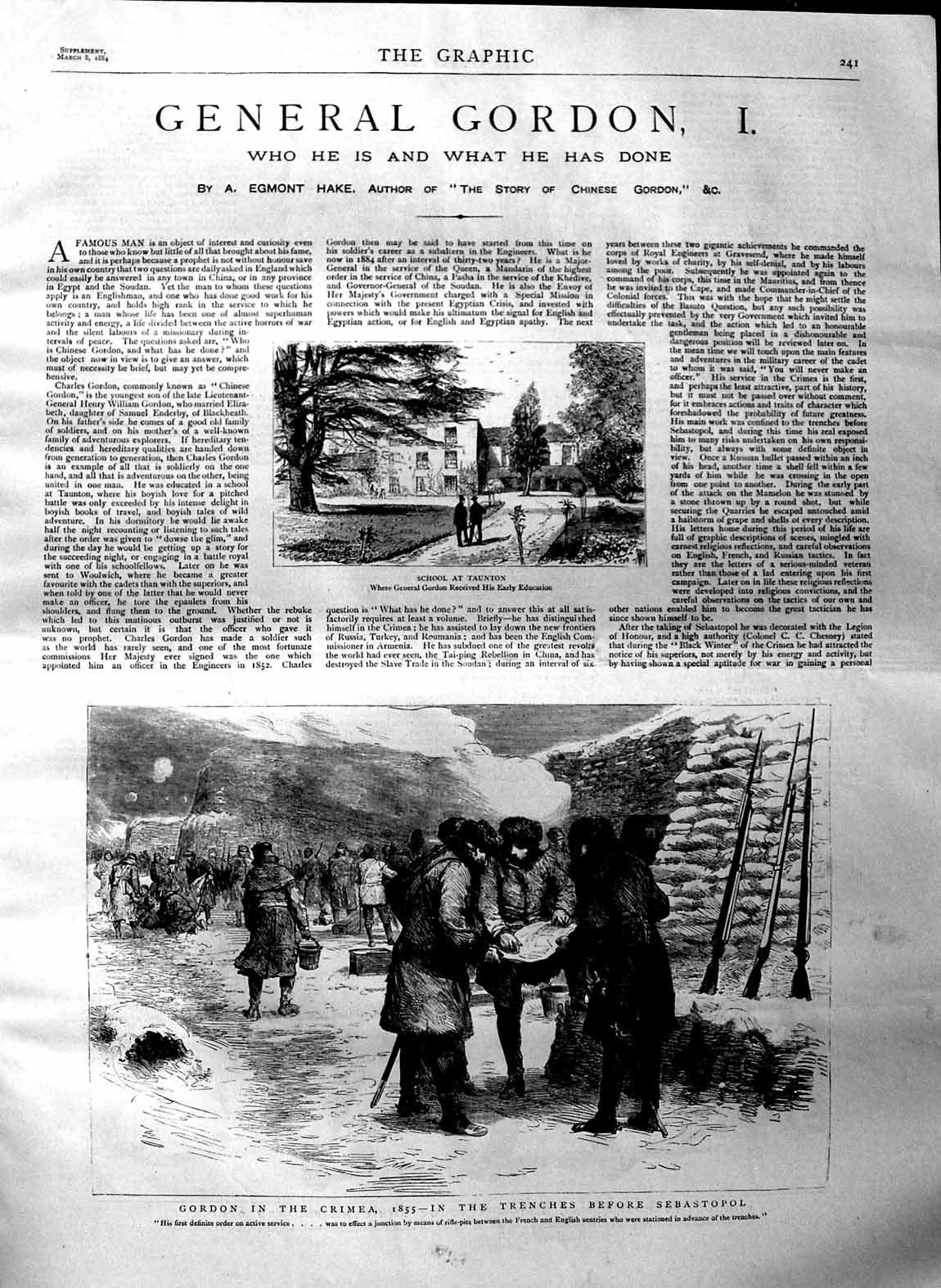 Original Old Antique Print 1884 General Chinese Gordon Crimea War China Gr 19th