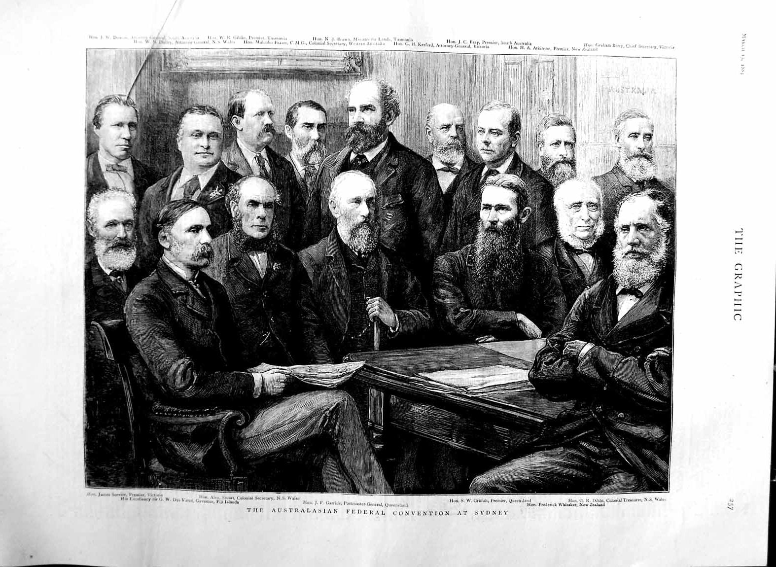 Old Antique Print 1884 Australasian Federal Convention Sydney Garrick Men 19th