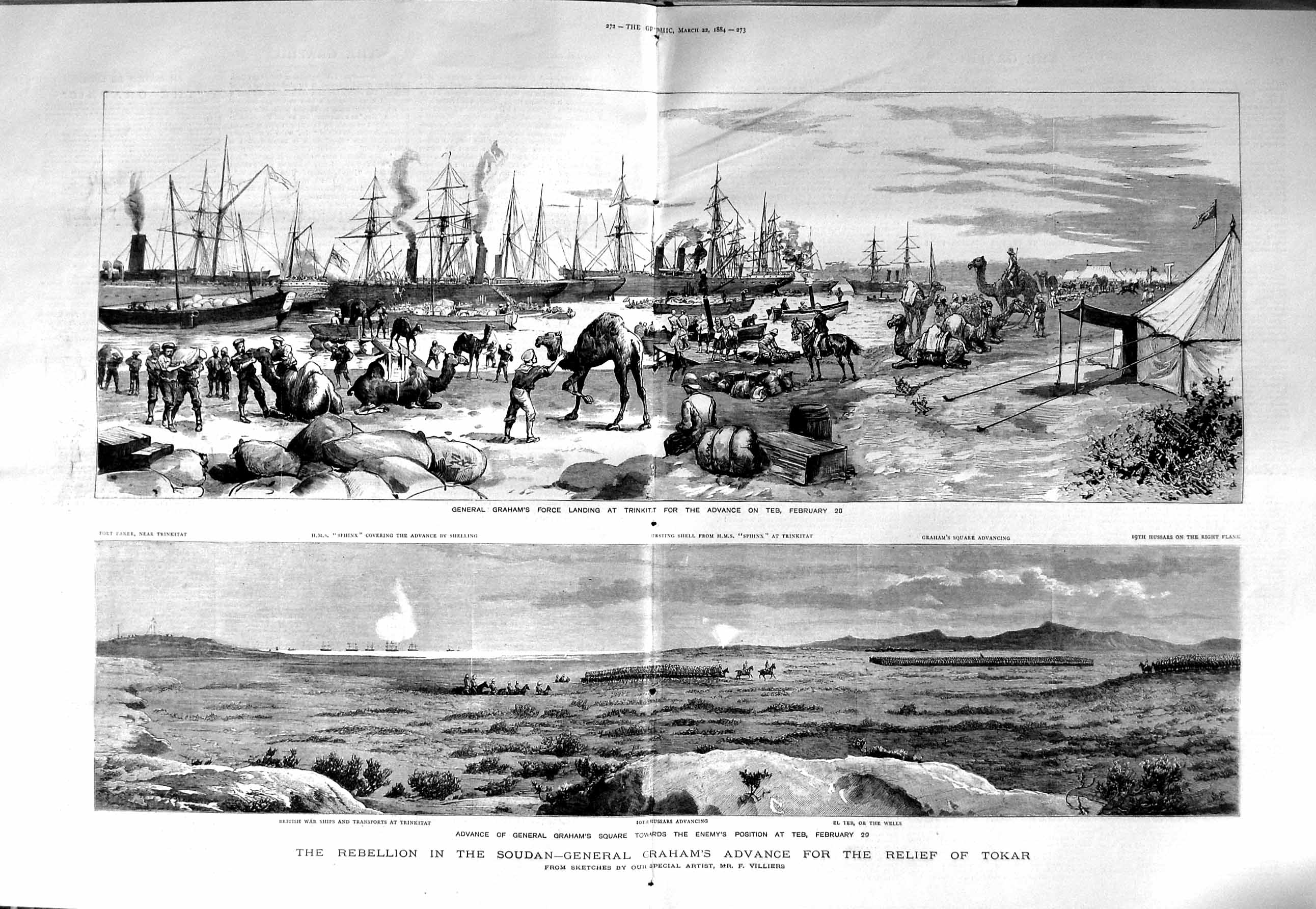 Original Old Antique Print 1884 Soudan War General Graham Tokar Ship Tr 19th