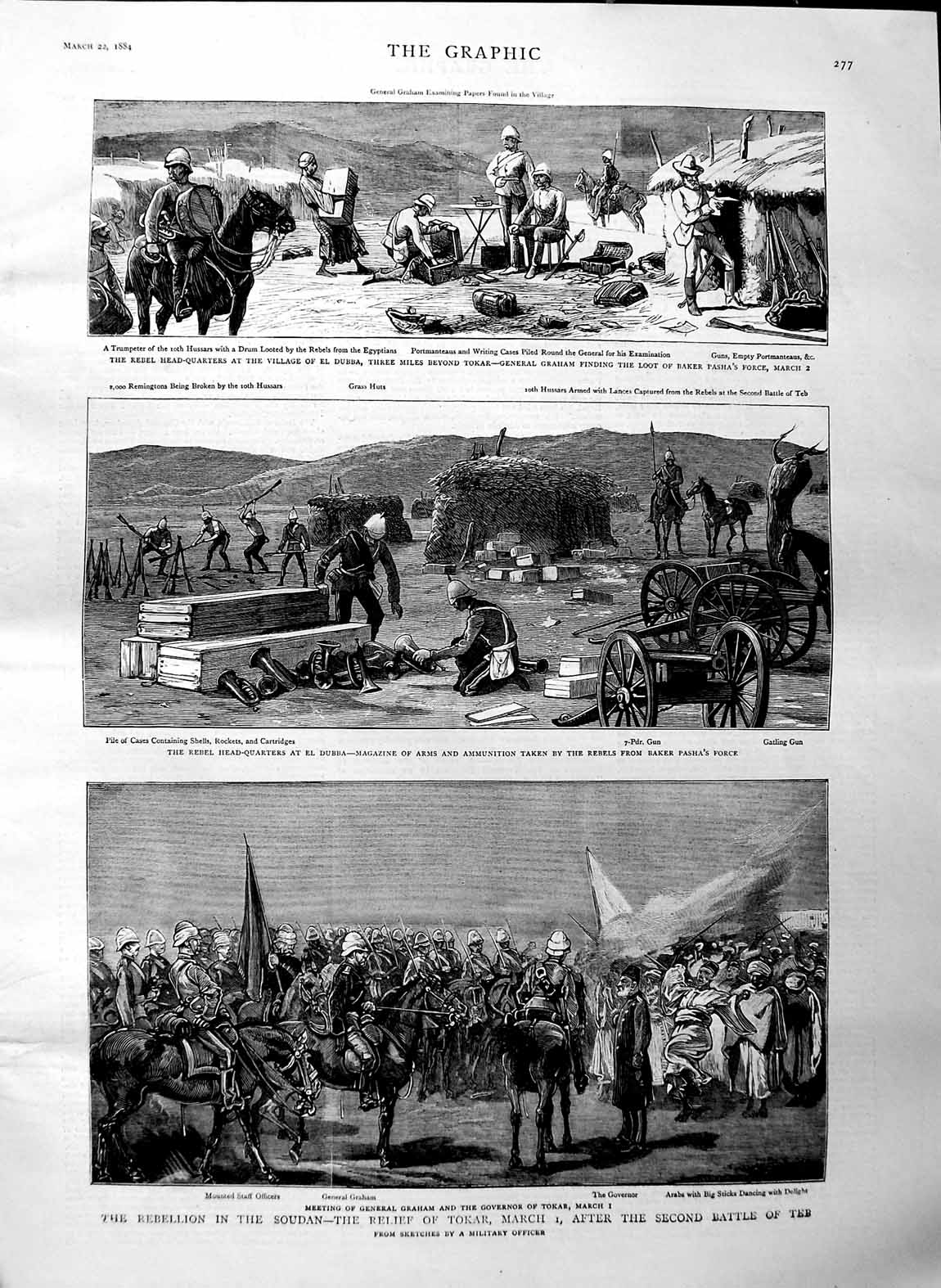 Old Antique Print 1884 Soudan Tokar Battle Teb Baker Pasha Dubba Graham 19th
