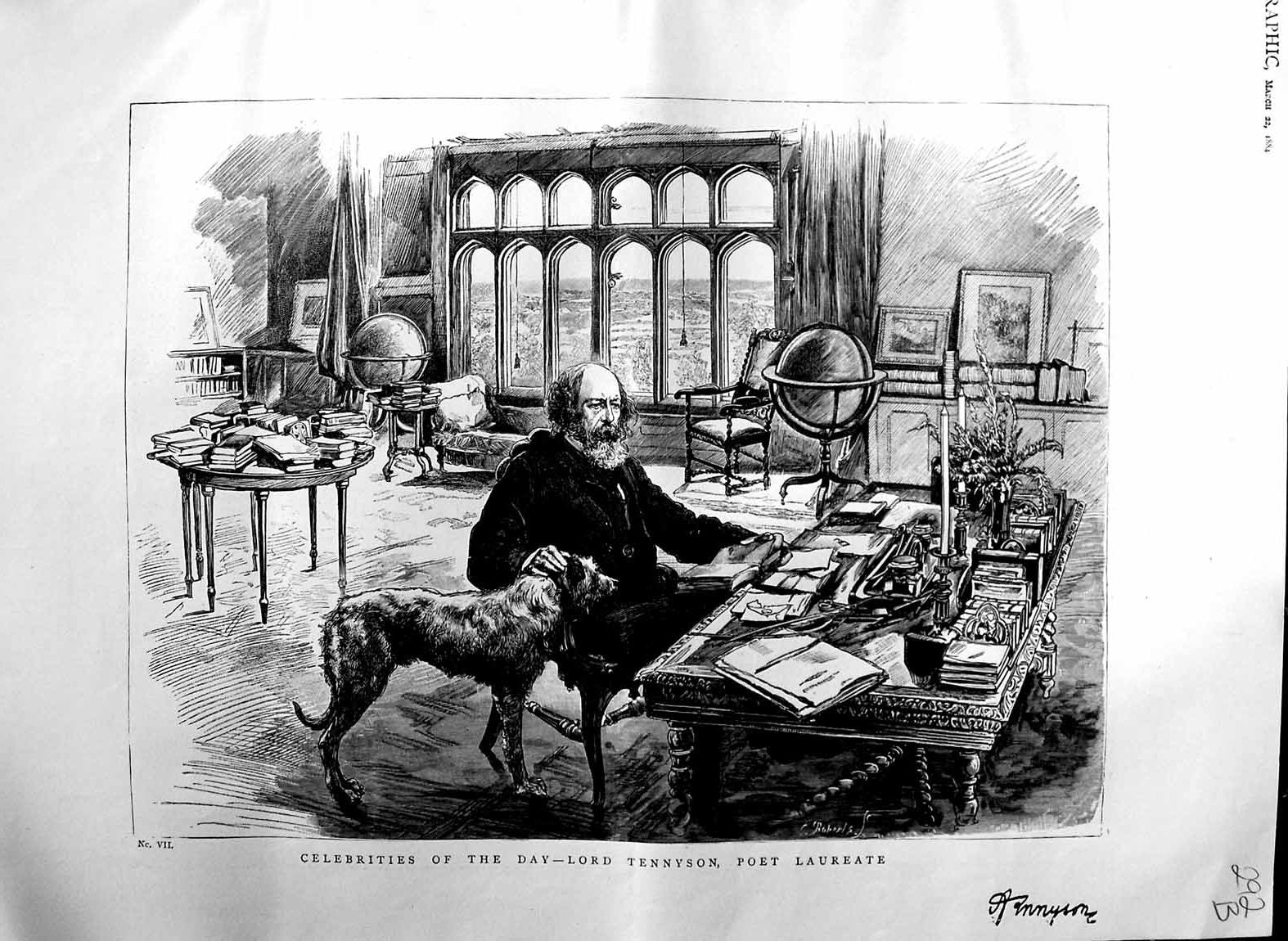 Original Old Antique Print 1884 Portrait Lord Tennyson Poet LaureateVictorian