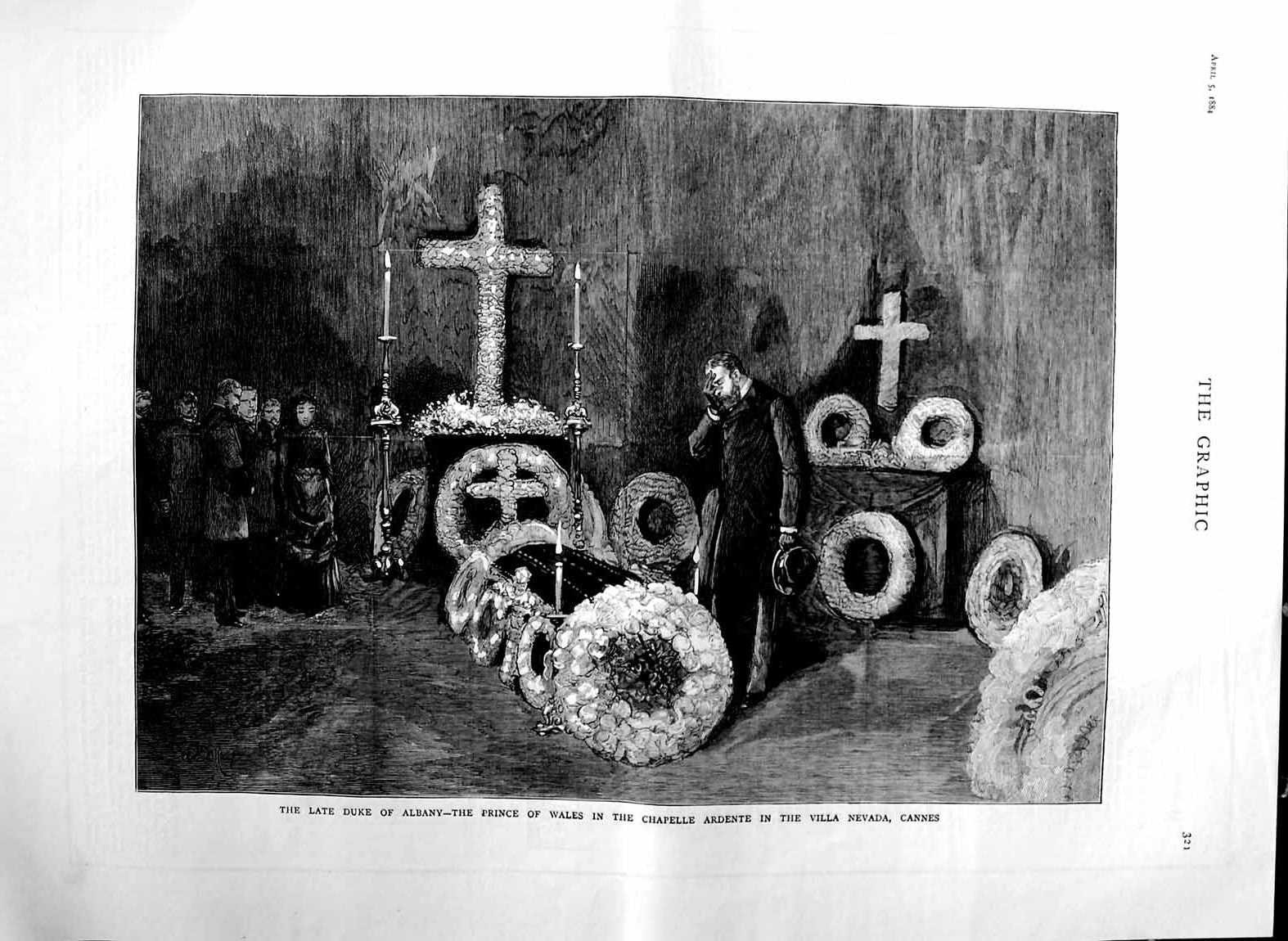 Old Antique Print 1884 Duke Albany Prince Wales Chapelle Ardente Cannes 19th