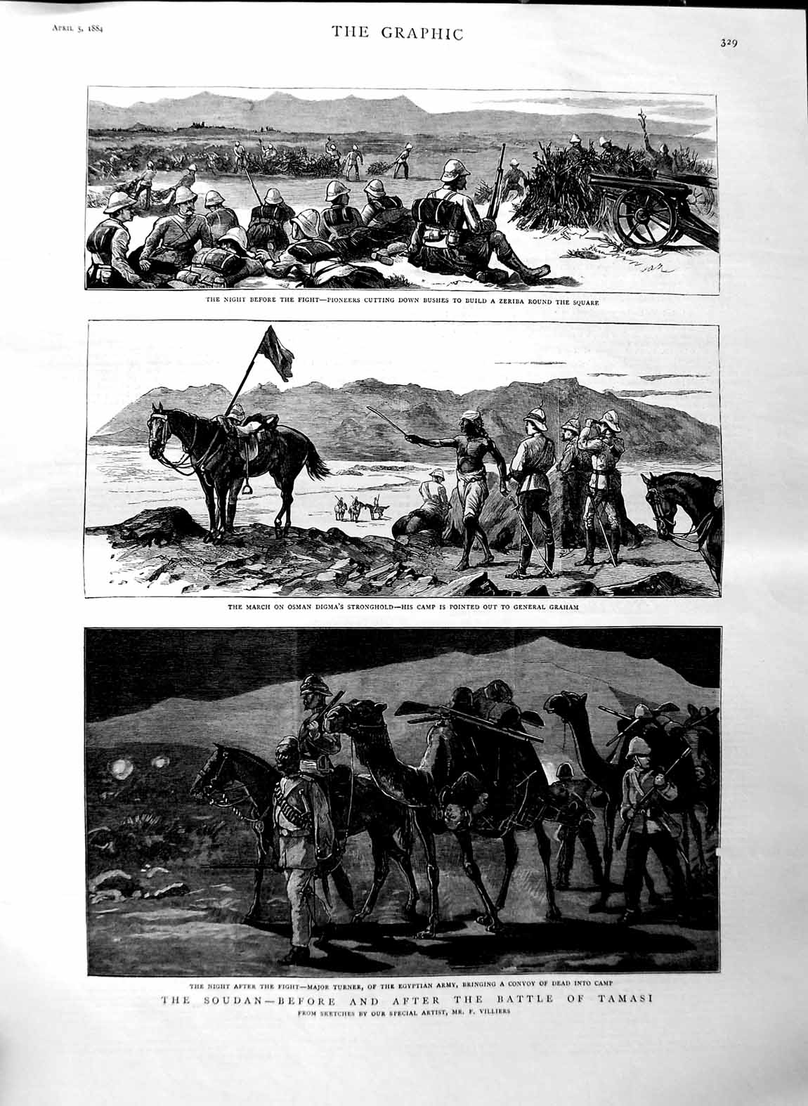 Original Old Antique Print 1884 Soudan Osman Digma General Graham Major 19th