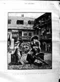 Original Old Antique Print 1884 Fine Art View Inn-Yard Mother Children 19th