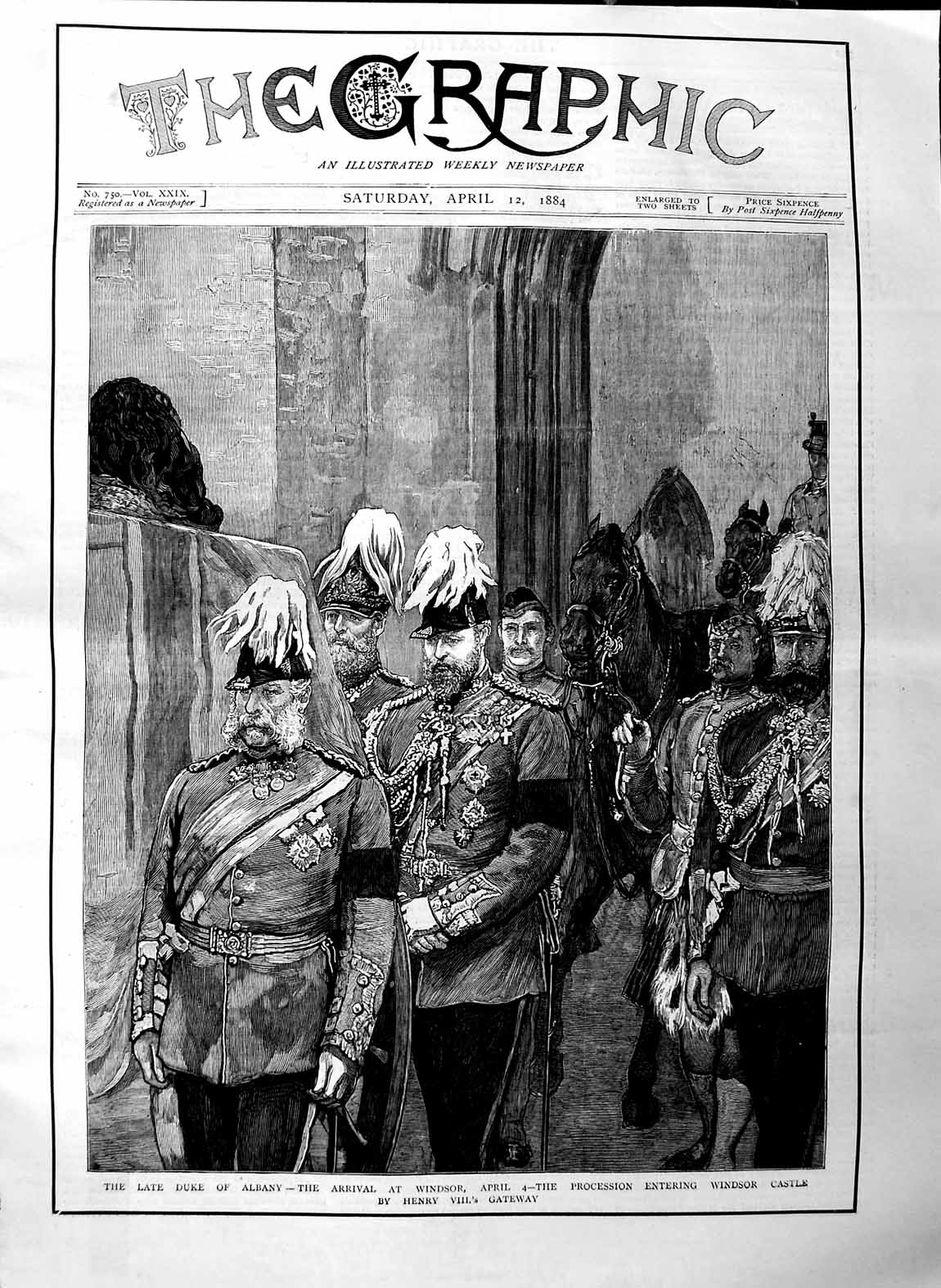 Old Antique Print 1884 Duke Albany Funeral Windsor Castle Henry Gateway 19th