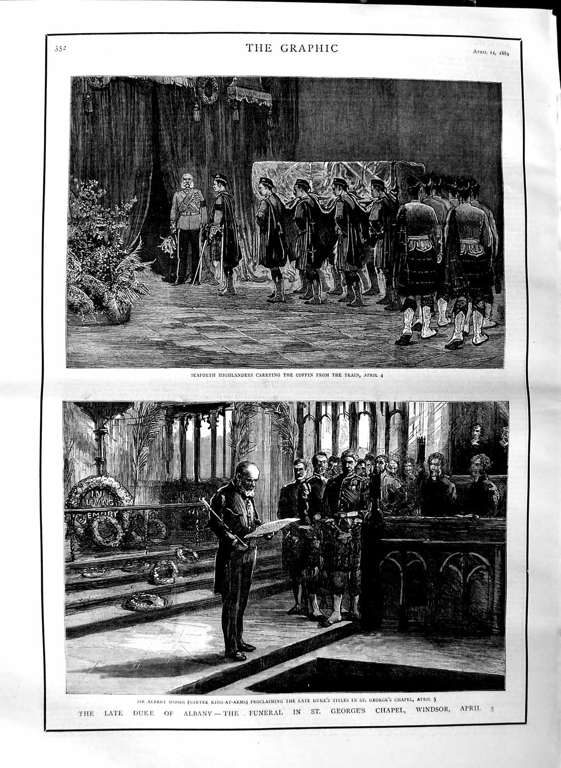 Old Antique Print 1884 Funeral Duke Albany Windsor Seaforth Highlanders 19th