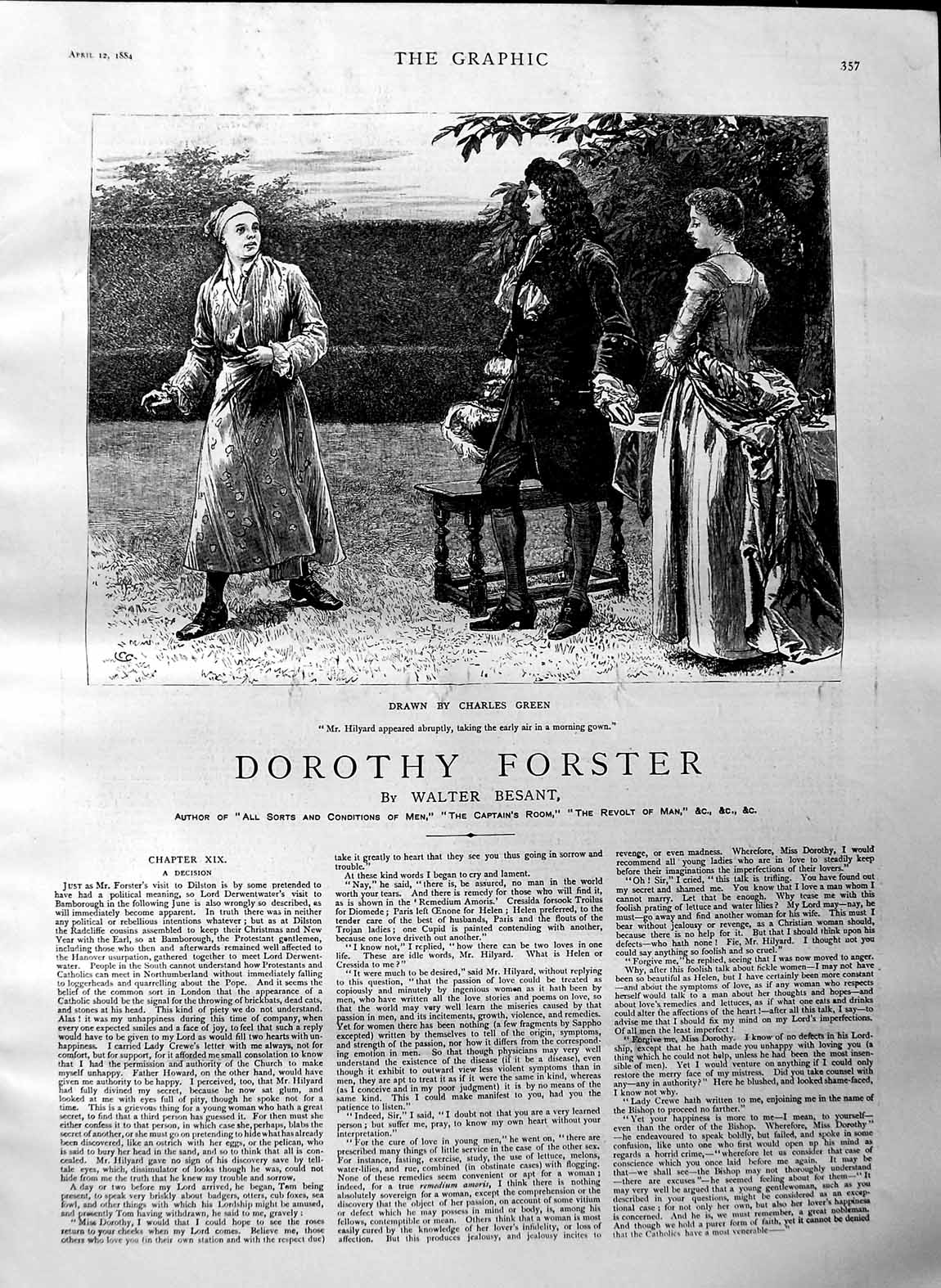 Original Old Antique Print 1884 Illustration Story Dorothy Forster Hilyard Men