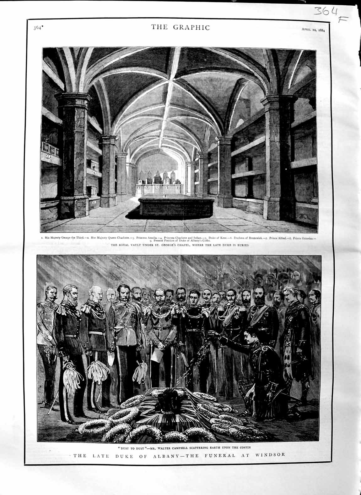 Old Antique Print 1884 Duke Albany Funeral Windsor Vault Walter Campbell 19th