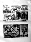 Original Old Antique Print 1884 Fire Hooghly River Calcutta Portsmout Victorian