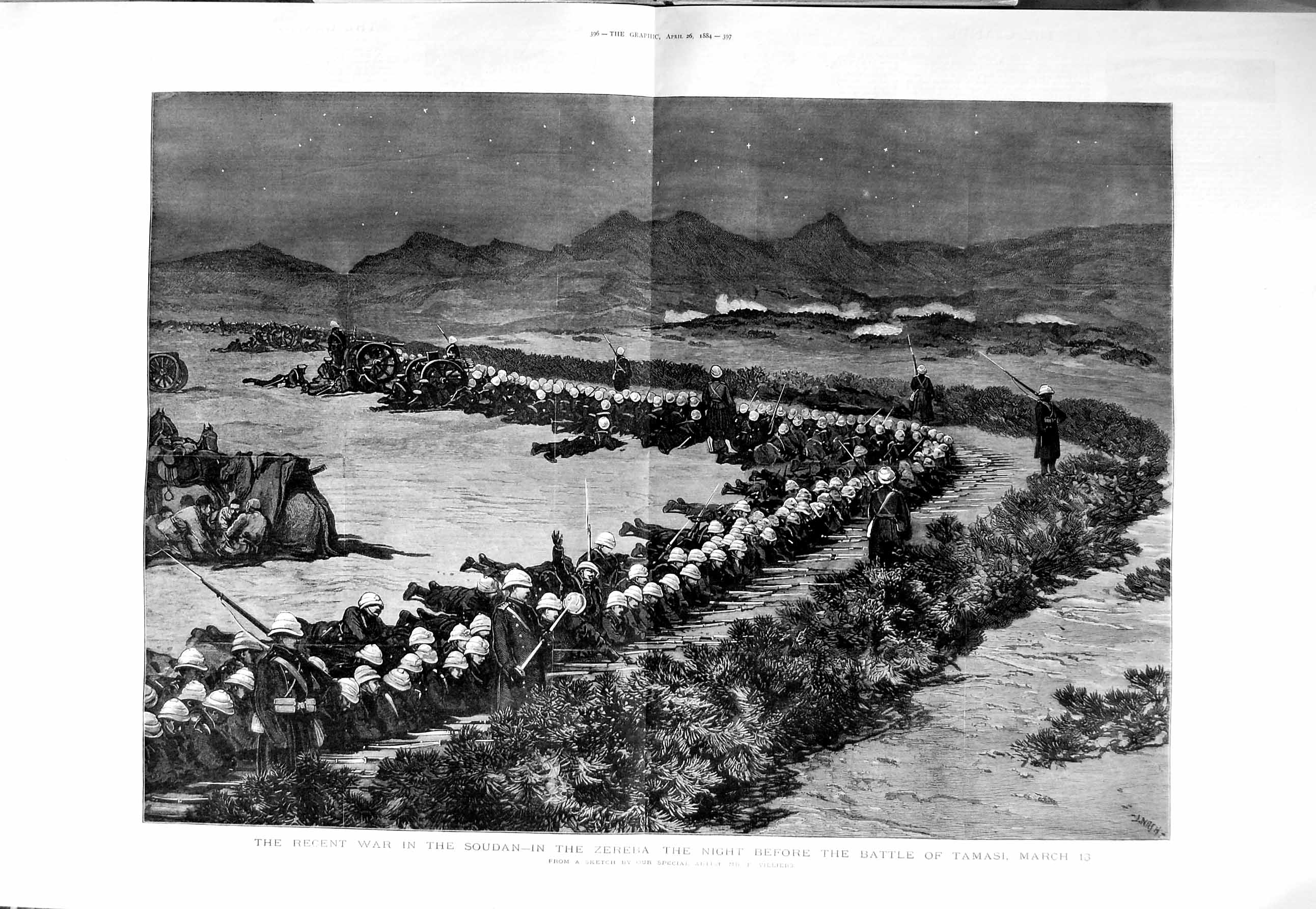 Original Old Antique Print 1884 War Soudan Zereba Battle Tamasi Siers Fine Art