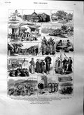 Original Old Antique Print 1884 French Tonkin Citadel Hanoi Palace Sai Victorian