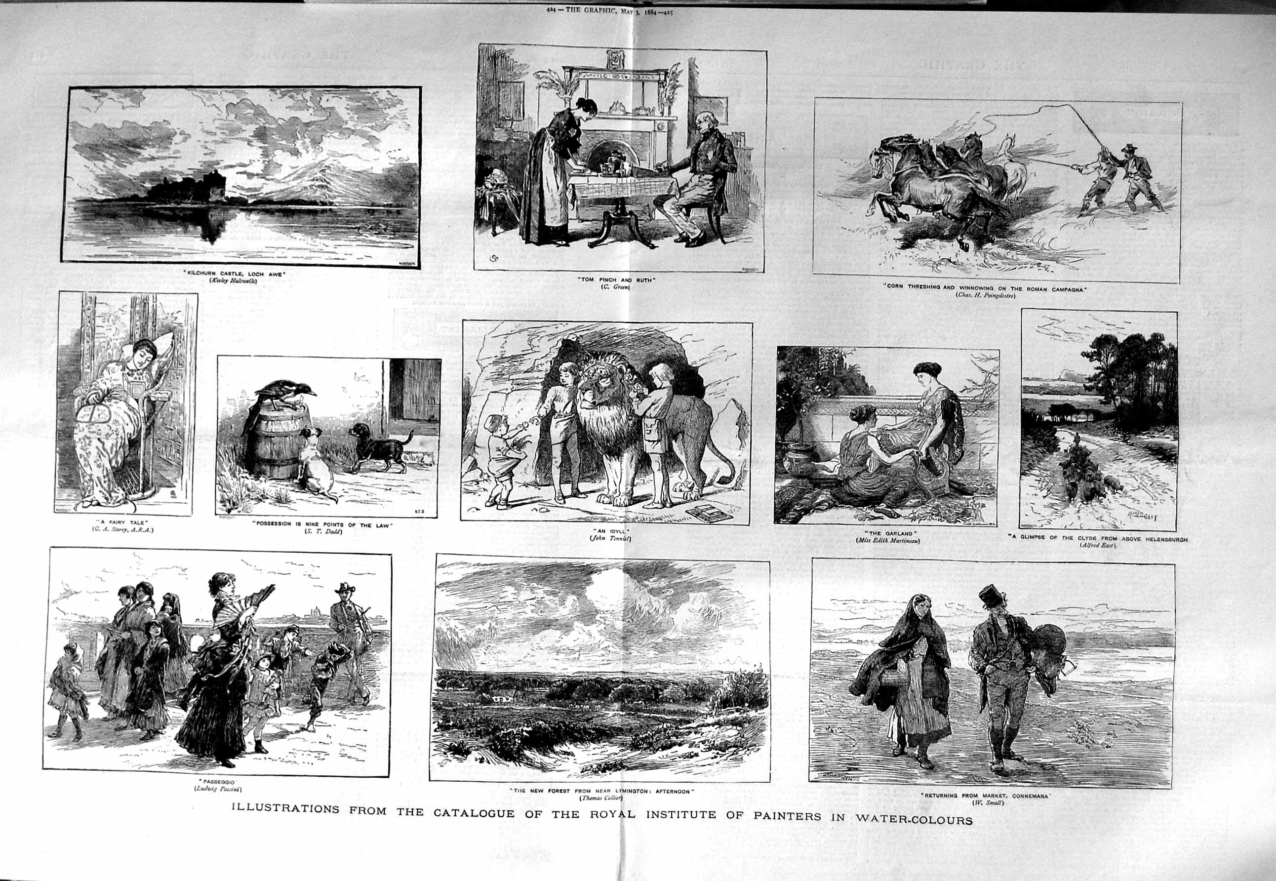 Old Antique Print 1884 Forest Lymington Connemara Art Paintings Loch Awe 19th