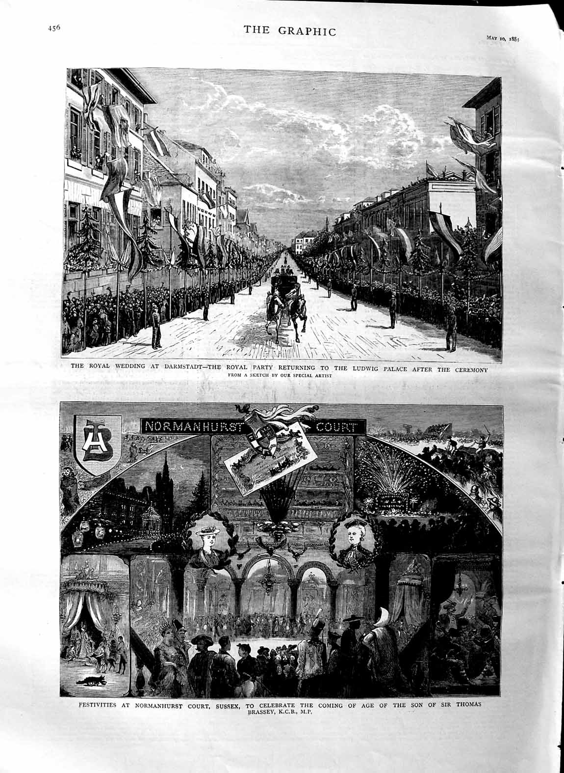 Old Antique Print 1884 Royal Wedding Darmstadt Ludwig Palace Normanhurst 19th