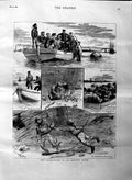Original Old Antique Print 1884 Experiences Amateur Diver B 19th