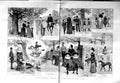 Original Old Antique Print 1884 Afternoon Park Children Horses Baby Pram Dogs