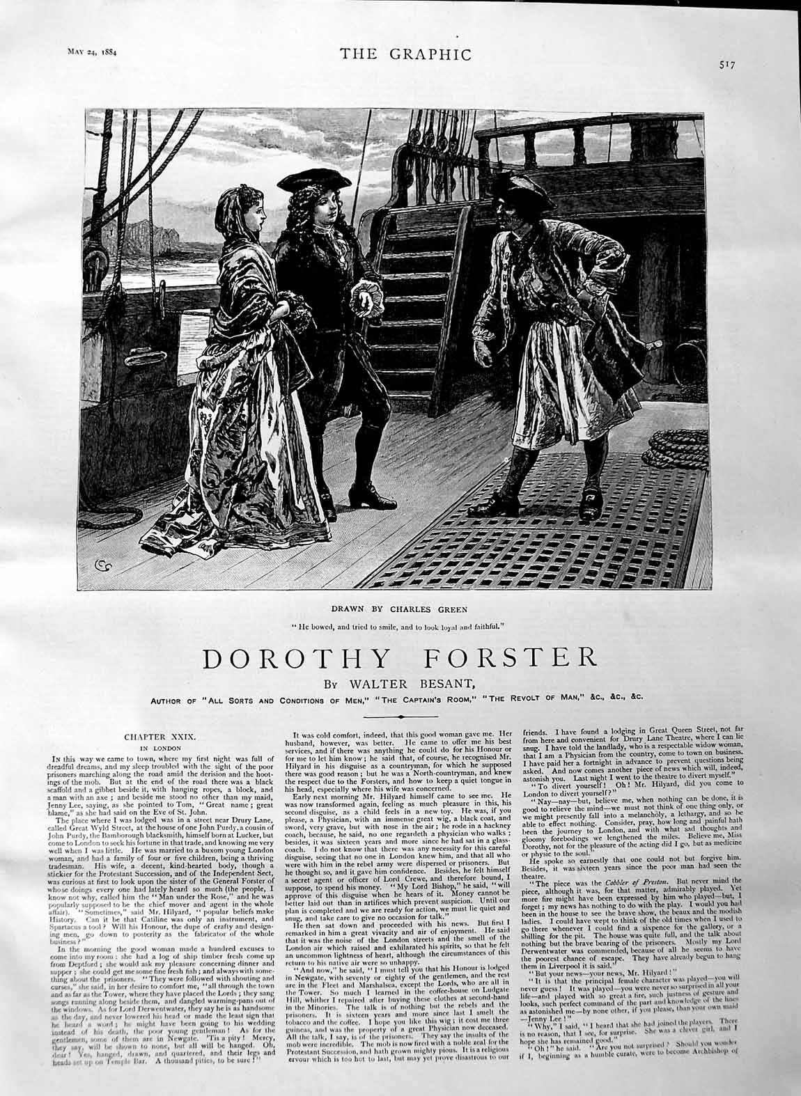 Antique Print Ref.334 1884 Illustration Story Dorothy Forster Green Besant