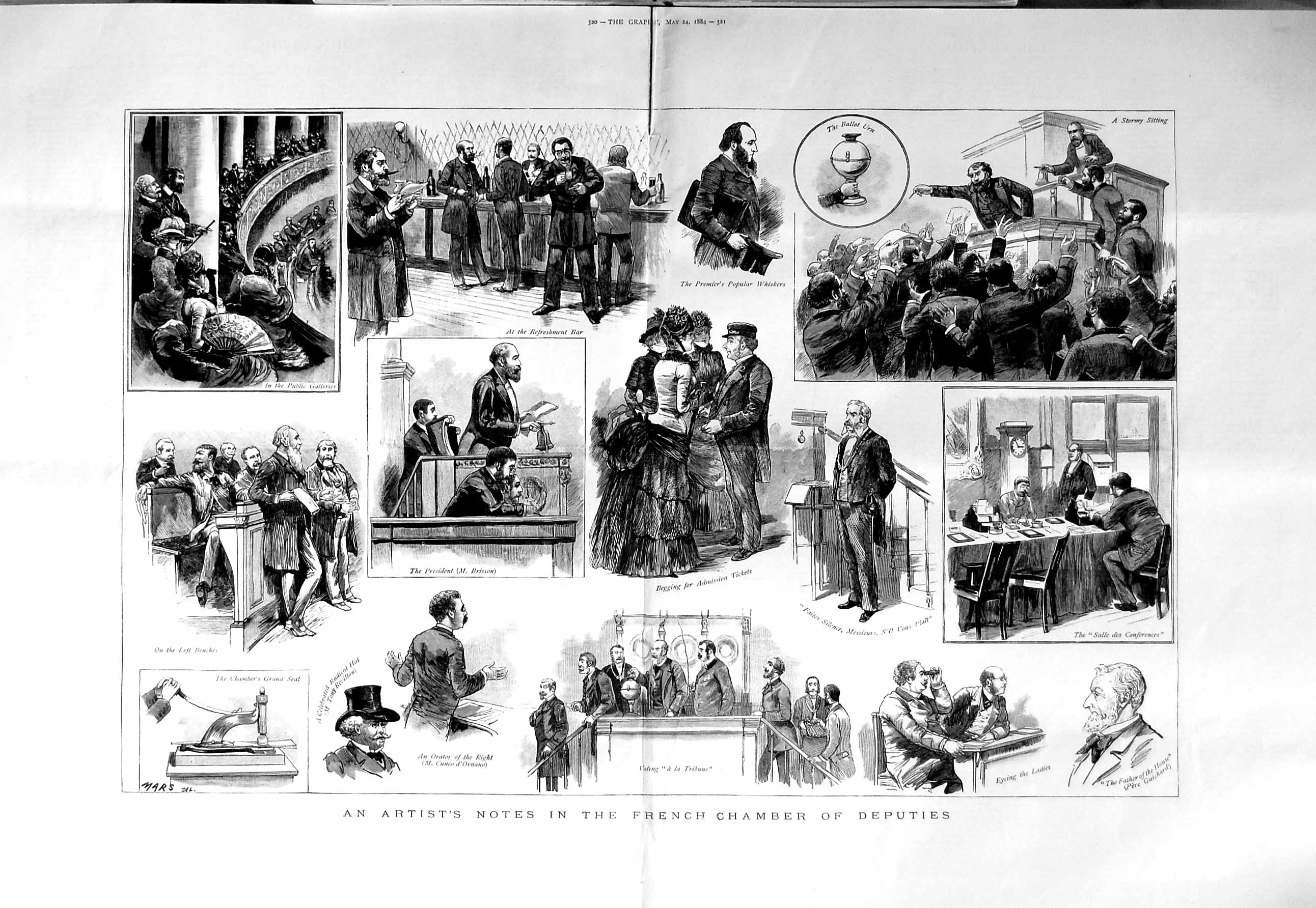 Old Antique Print 1884 French Chamber Deputies Brisson Ballot Urn People 19th