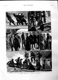 Original Old Antique Print 1884 Ship Gale Portland Buoy Rope Men Boat Fine Art