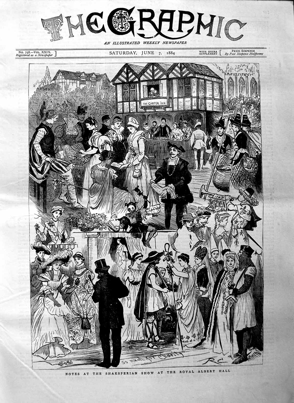 Original Old Antique Print 1884 Shaksperian Show Royal Albert Hall Theatre 19th