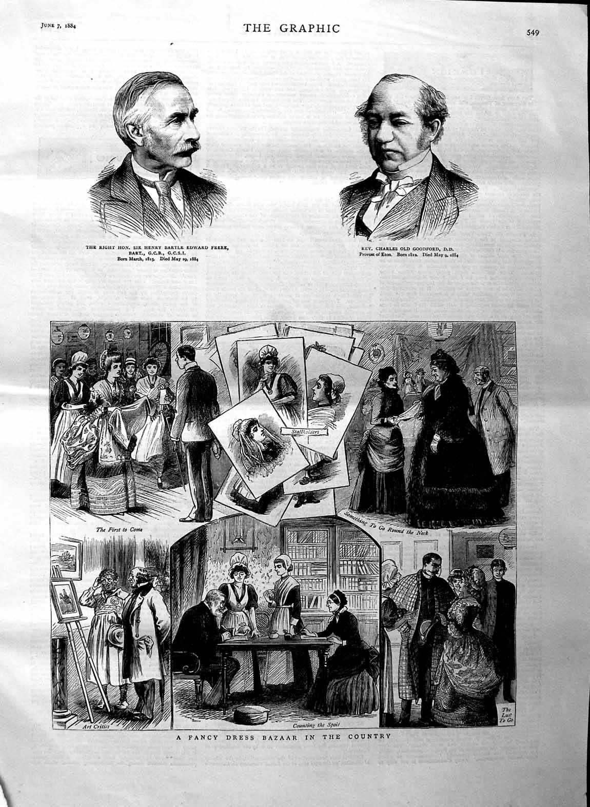 Original Old Antique Print 1884 Fancy Dress Bazaar Henry Frere Charles Goodford