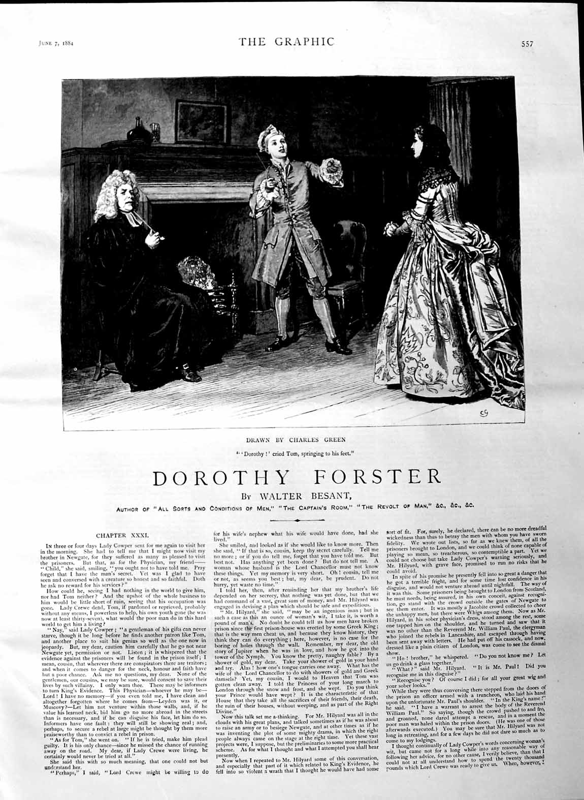 Antique Print Ref.333 1884 Illustration Story Dorothy Forster Green Besant
