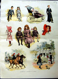 Original Old Antique Print 1884 Colour Juvenile Children London Horses Baby