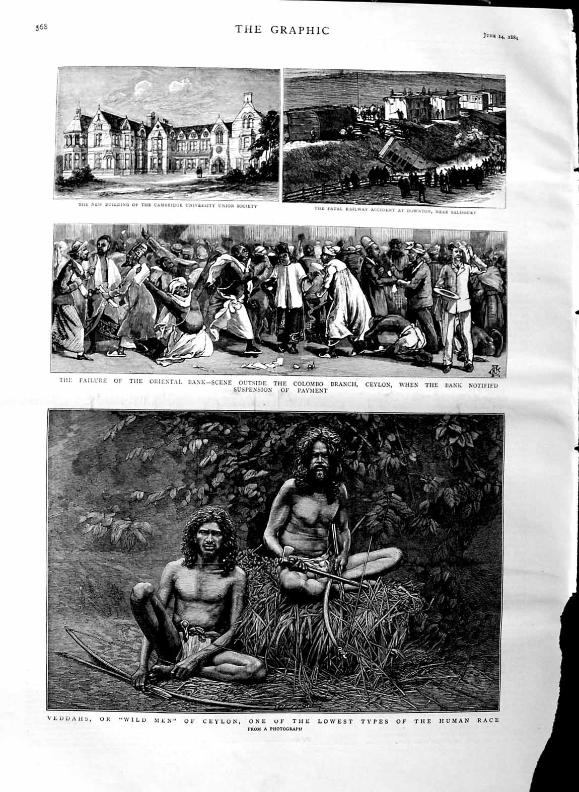 Old Antique Print 1884 Veddahs Wild Men Ceylon Salisbury Train Crash Bank 19th
