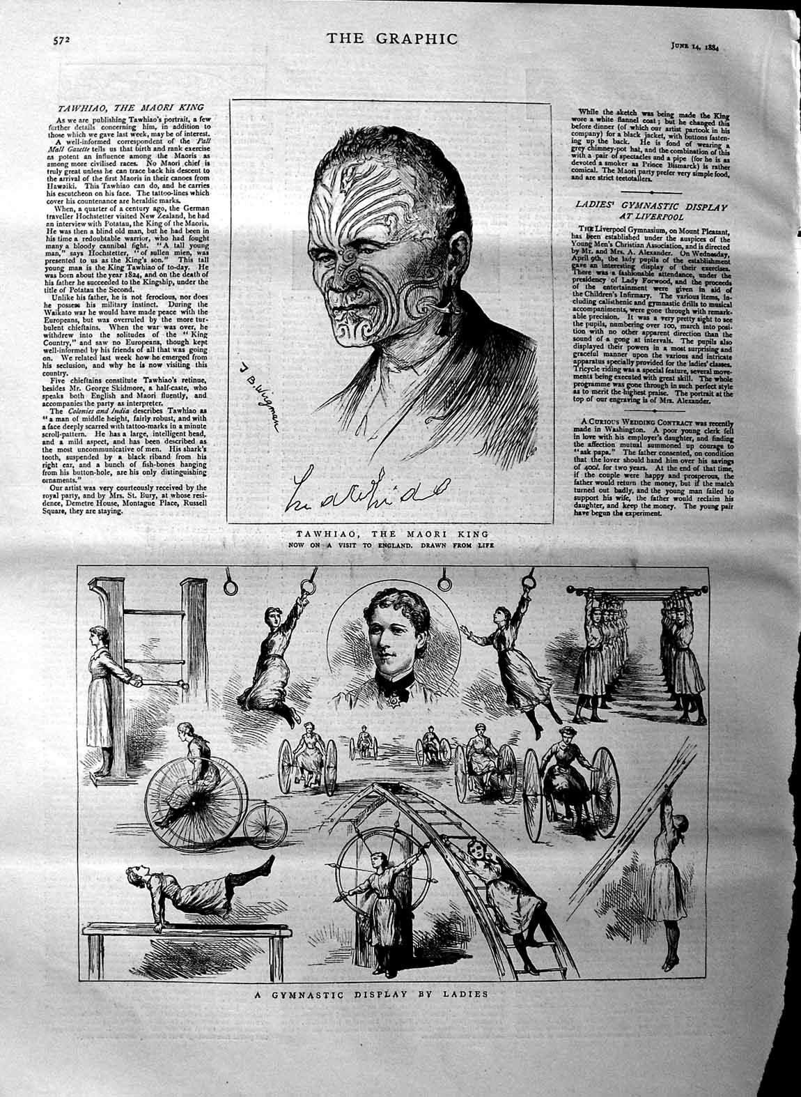 Original Old Antique Print 1884 Tawhiao Maori King Gymnastic Displa Victorian