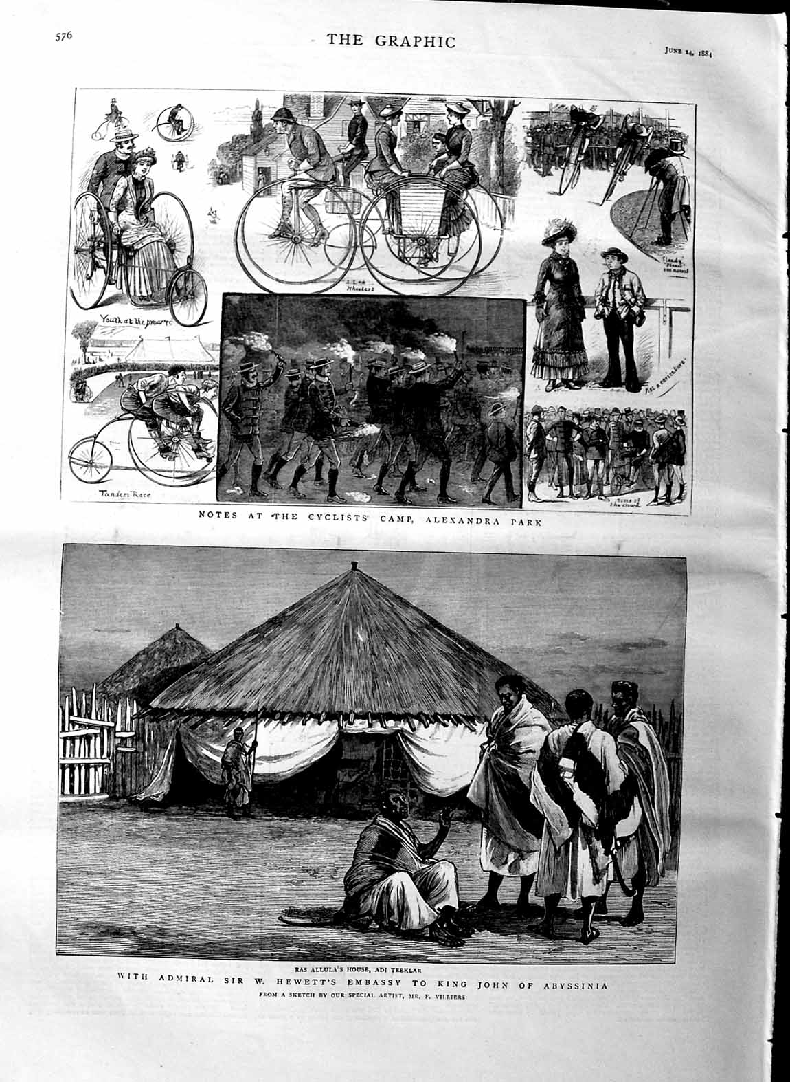 Old Antique Print 1884 Hewett King John Abyssinia Cyclist Camp Alexandra 19th