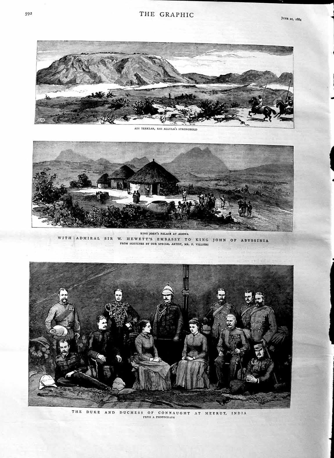 Old Antique Print 1884 Duke Duchess Connaught Meerut India Hewett Allula 19th