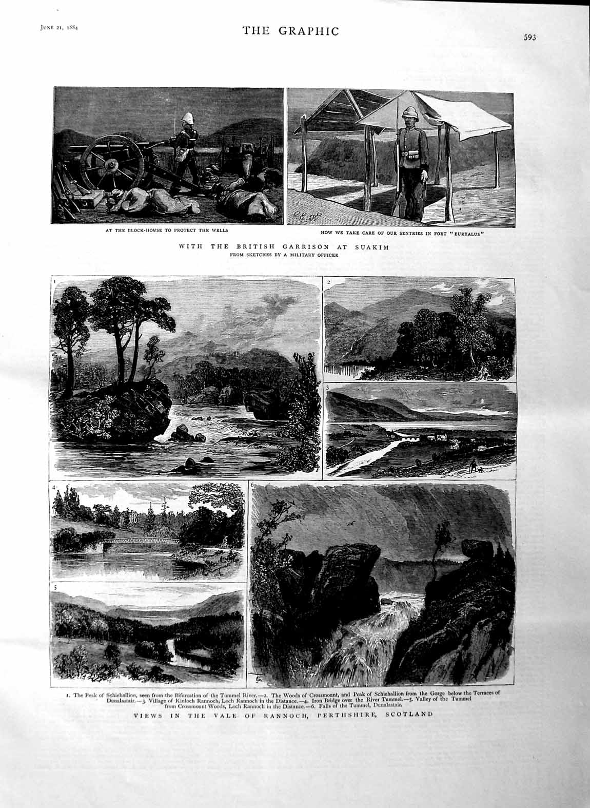 Original Old Antique Print 1884 Rannoch Perthshire Scotland Schiehallion 19th