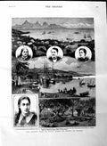 Original Old Antique Print 1884 Visit Queen Marau Tahiti Europe King Pomare 19th