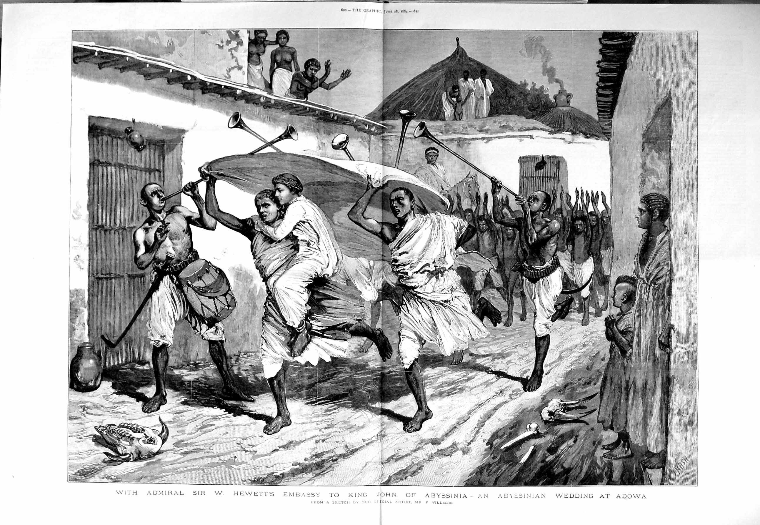 Old Antique Print 1884 Admiral Hewett King John Abyssinia Wedding Adowa 19th