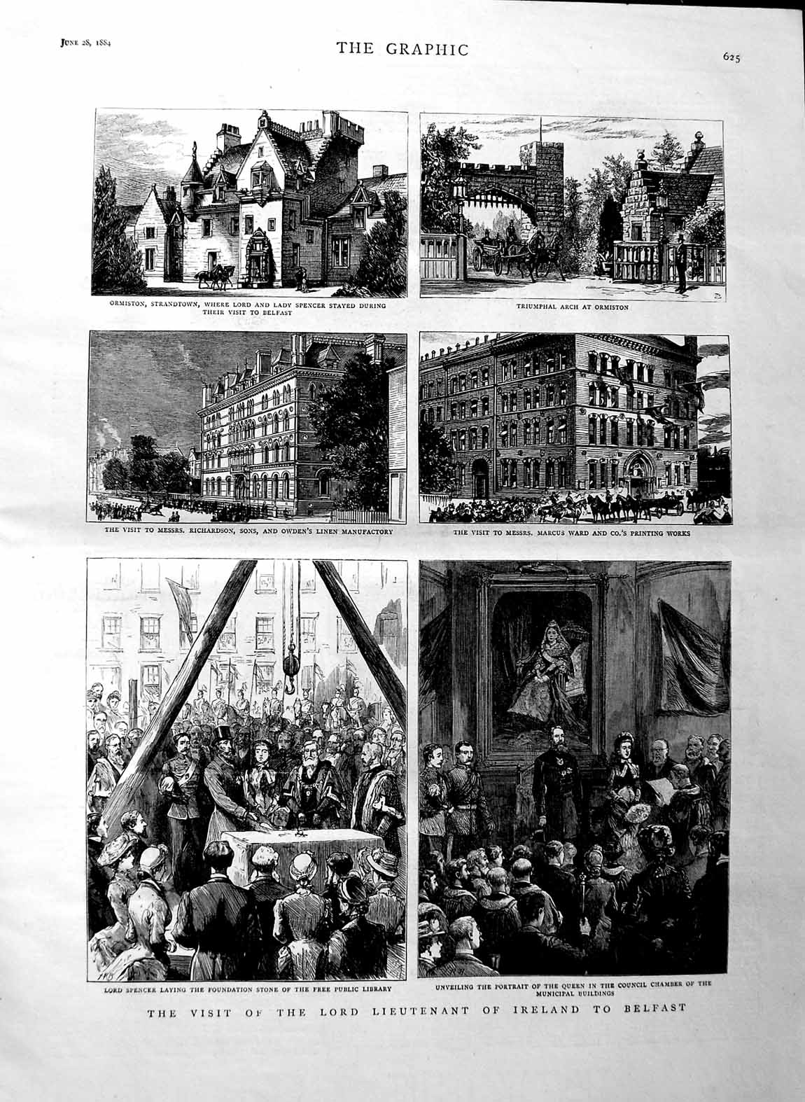 Original Old Antique Print 1884 Lord Spencer Ireland Belfast Ormiston Owden 19th