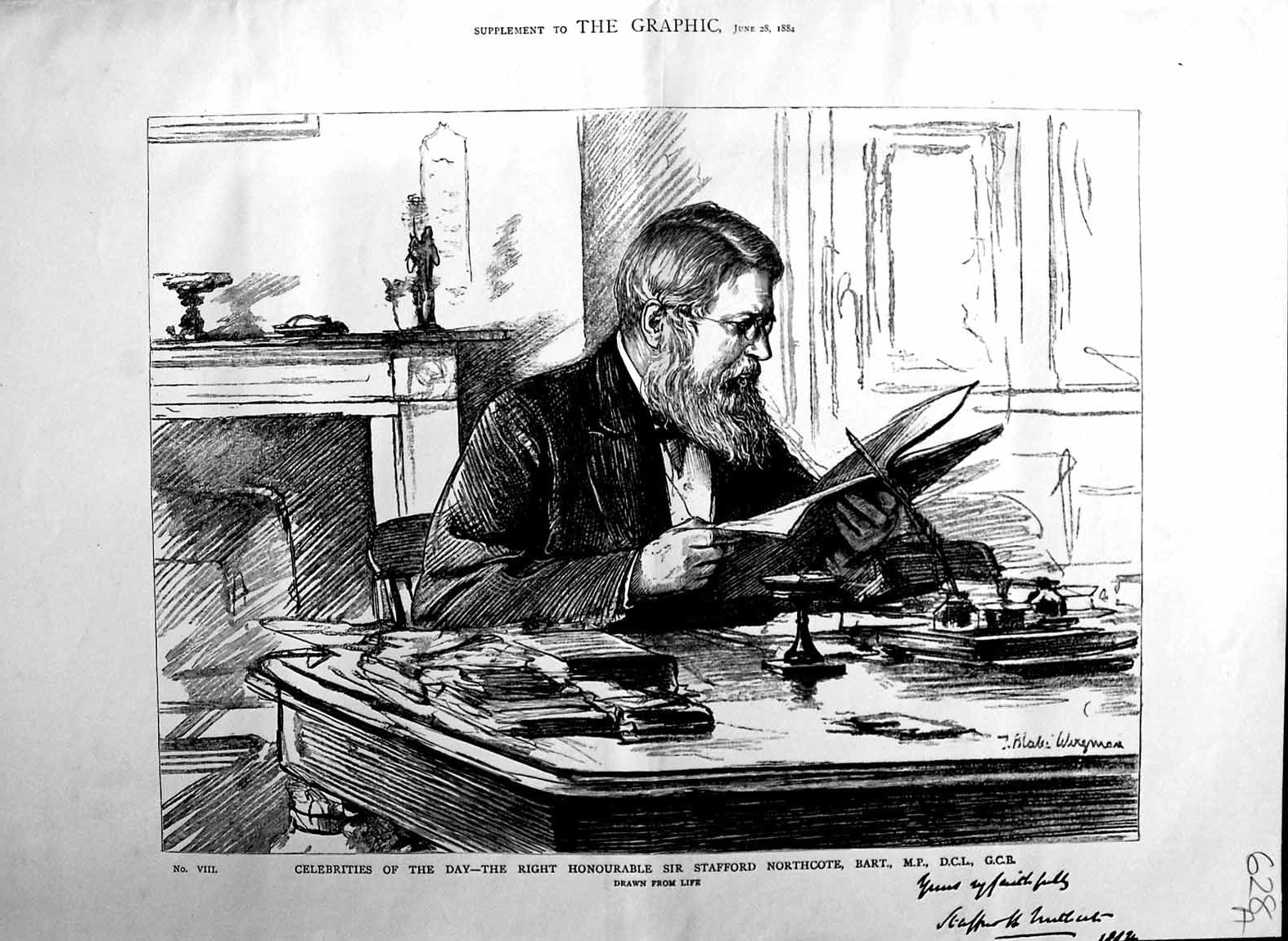 Old Antique Print 1884 Portrait Honourable Sir Stafford Northcote Bart 19th