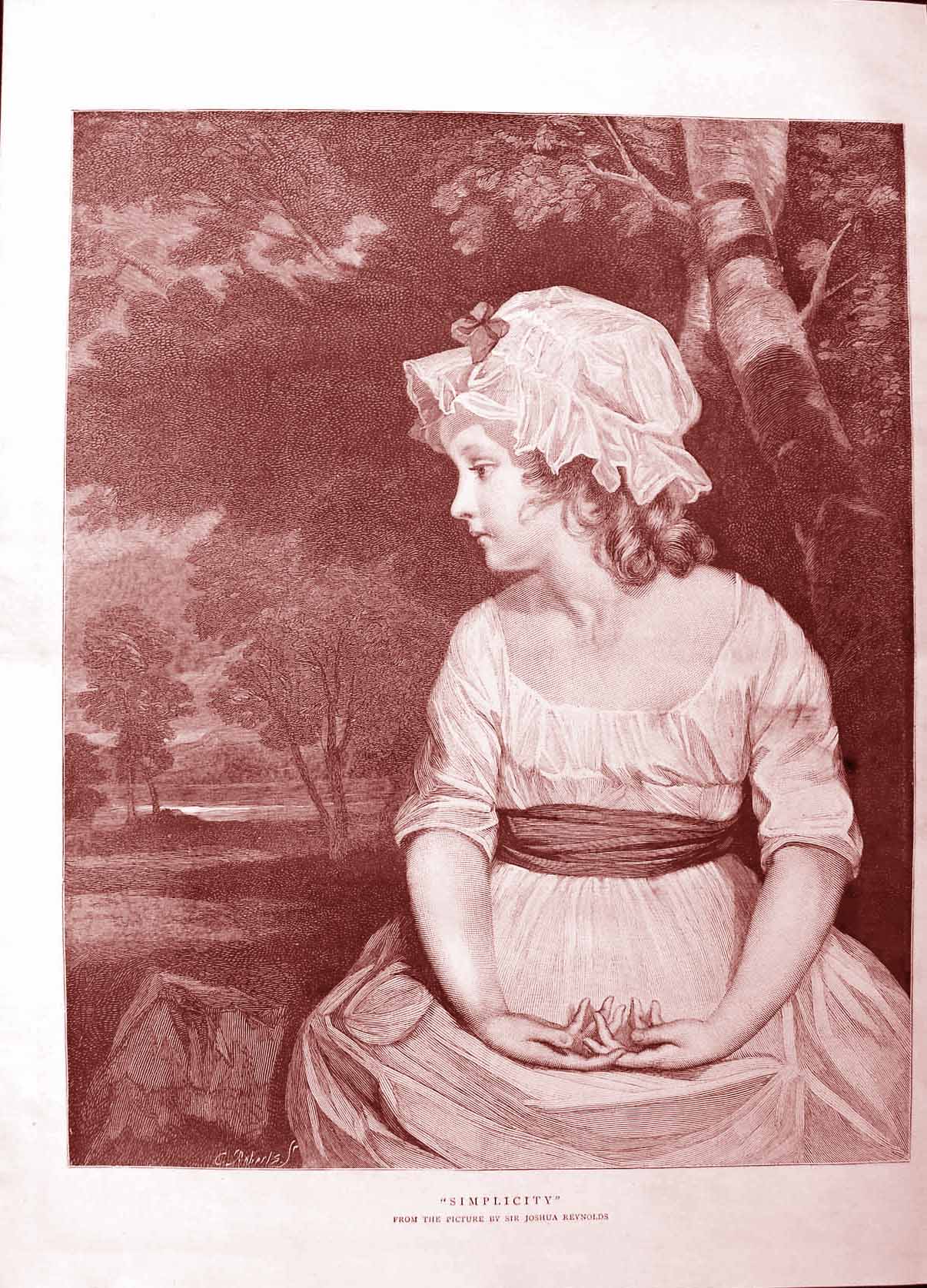 Original Old Antique Print 1884 Sepia Portrait Beautiful Young Girl Victorian