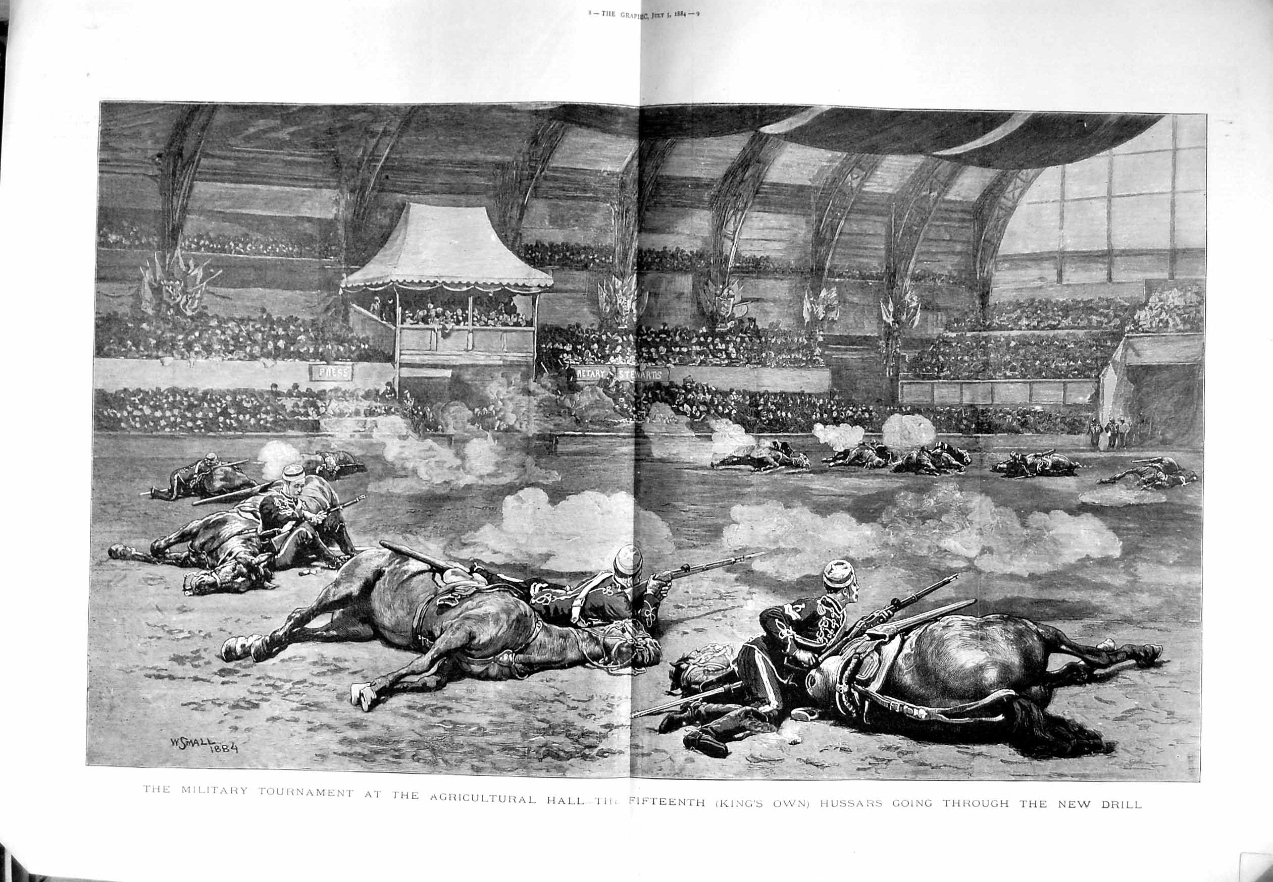 Old Antique Print 1884 Agricultural Show Military Tournament Horses Art 0 19th