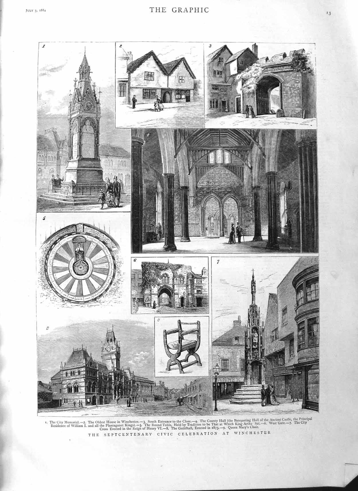 Old Antique Print 1884 Septcentenary Civic Celebration Winchester Castle 19th