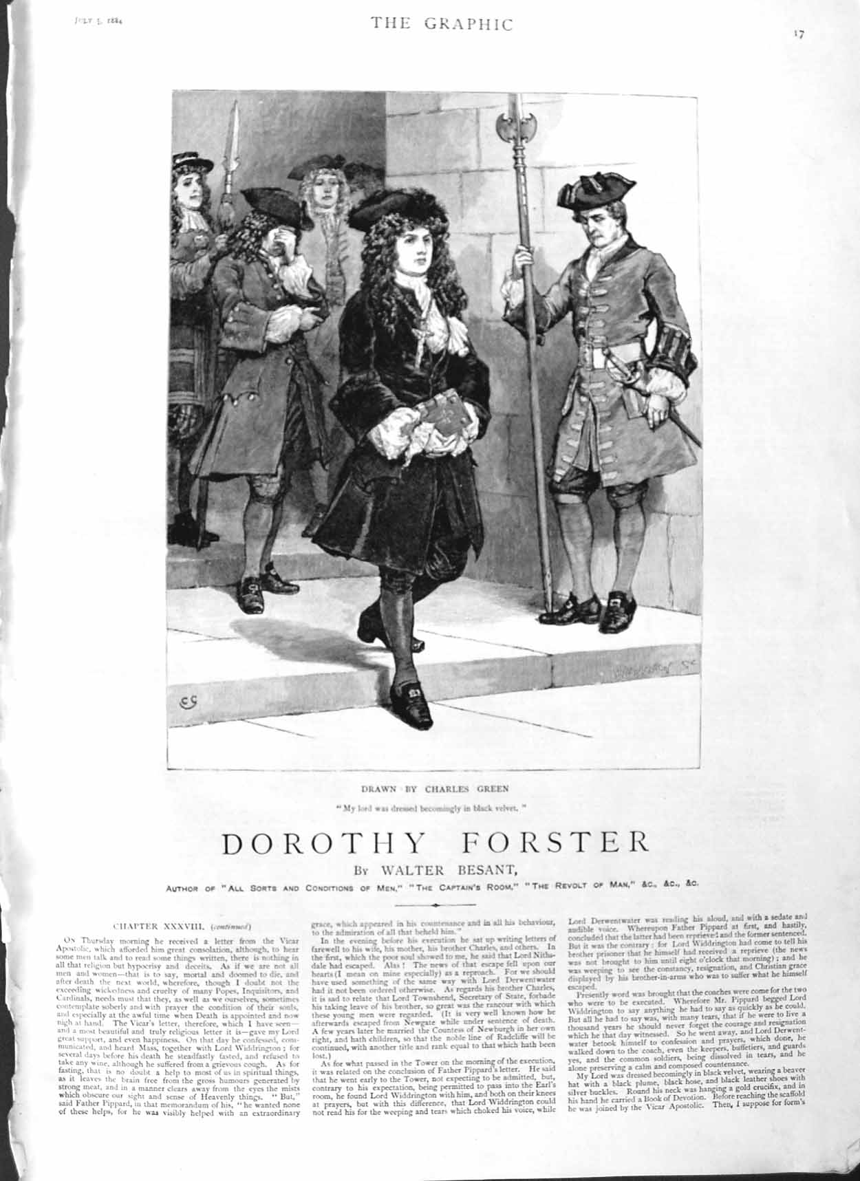 Original Old Antique Print 1884 Illustration Story Dorothy Forster Men Velvet