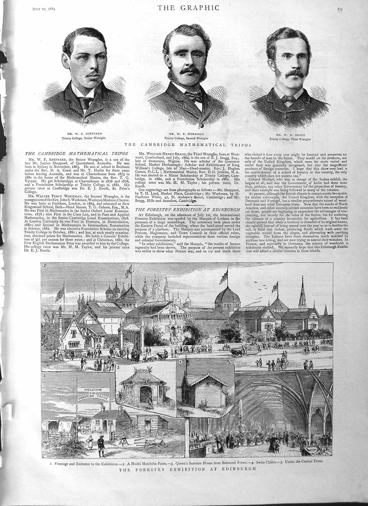 Original Old Antique Print 1884 Forestry Exhibition Edinburgh Sheppard Workman