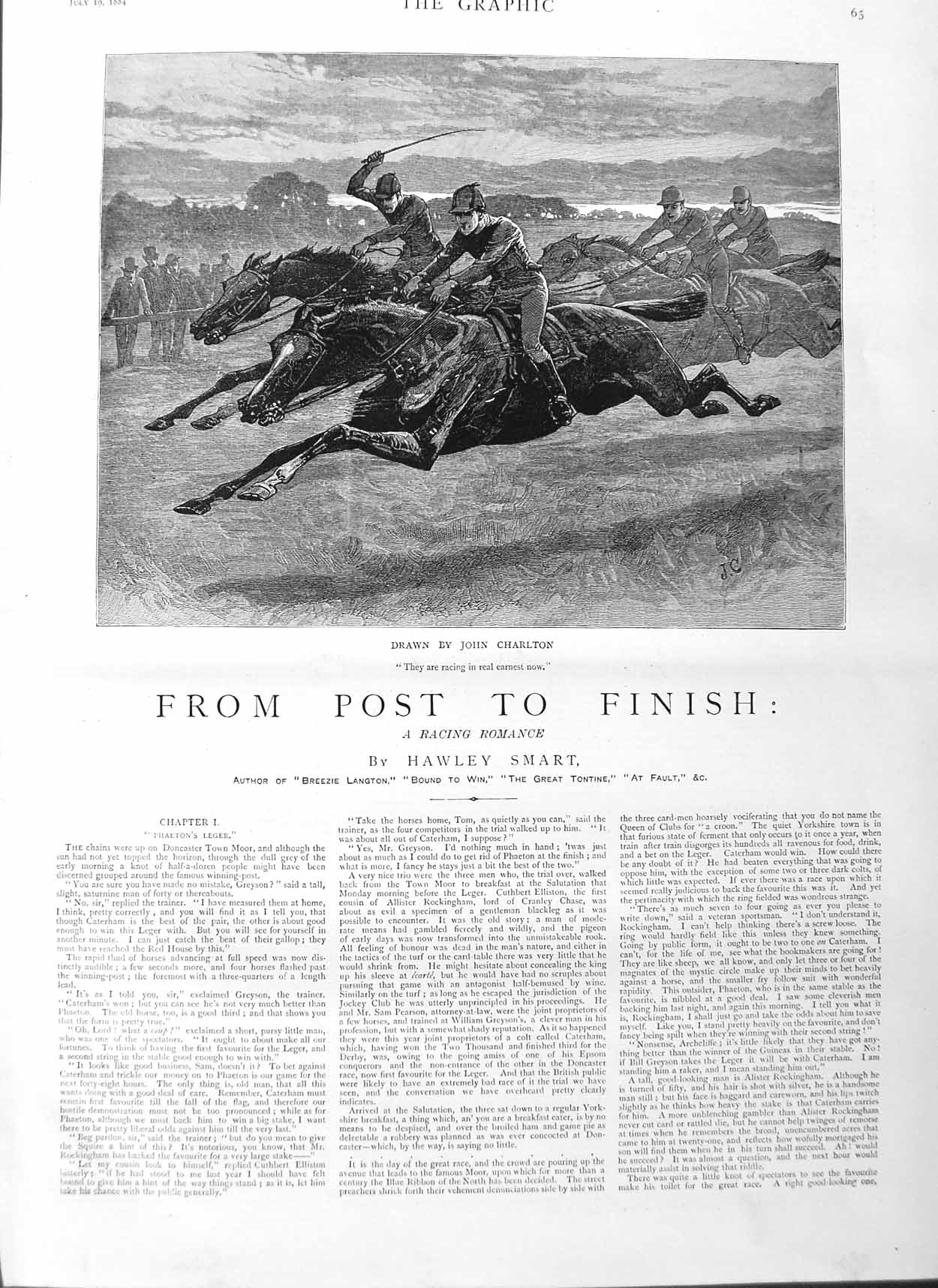Antique Old Print Ref.338 1884 Illustration Story Post Finish Horse Racing